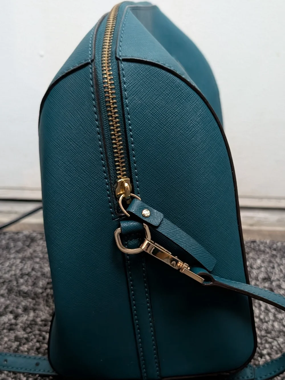 kate spade deep teal dome satchel with gold-tone accents